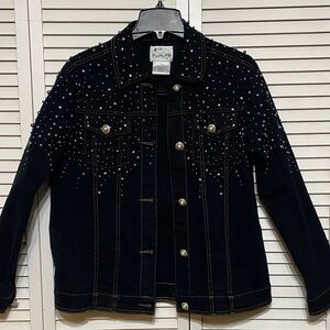 The Quaker Factory Black Denim Jacket with Embellishments Size S